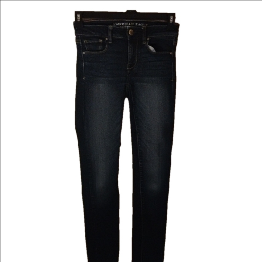 American Eagle Outfitters Blue Skinny Jeans High Waist. Size 0 Short.